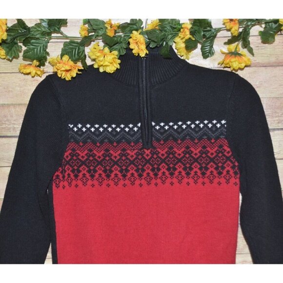 Urban Pipeline Boys Red Black Pullover Argyle Sweater Size S 1/4 Zip Up Comfy - Picture 2 of 8